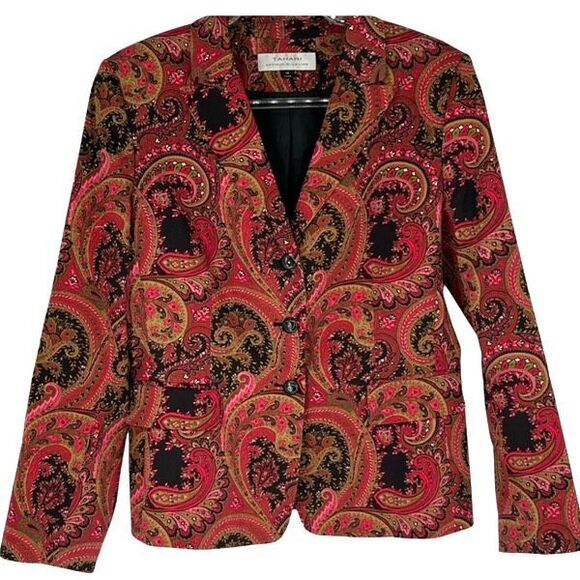 Tahari Jackets & Blazers - TAHARI Women’s Blazer Size 14 Red Paisley Cotton Stretch Fully Lined Jacket Work